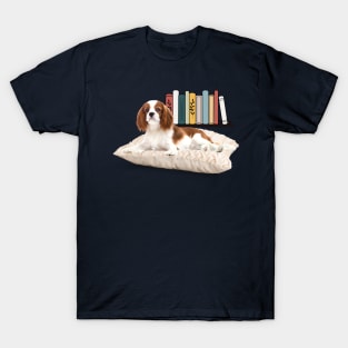 Cavalier King Charles with books on a pillow T-Shirt